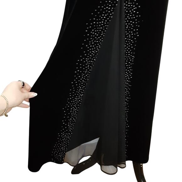 Vintage 90s Velour Evening Gown Y2K Bodycon Beaded Floor Length Cutout Dress 4 - Picture 6 of 14